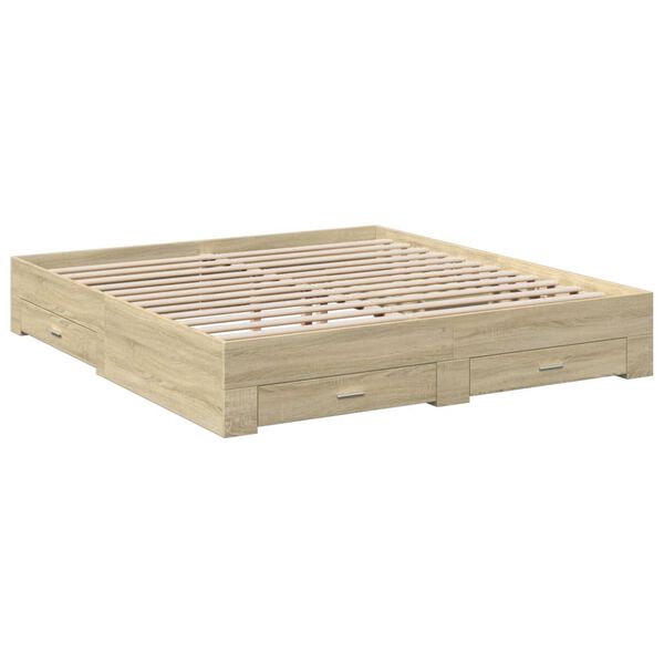vidaXL Cadre de lit avec tiroirs sans matelas ch&ecirc;ne sonoma 200x200 cm