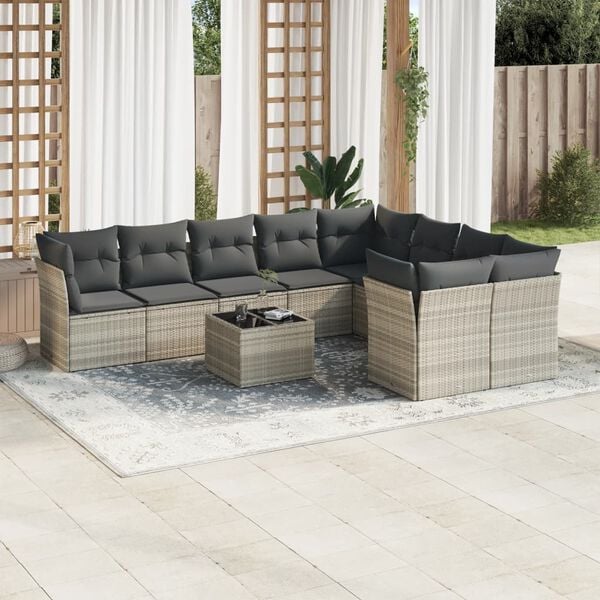 vidaXL Salon de jardin avec coussins 10 pcs gris clair r&eacute;sine tress&eacute;e