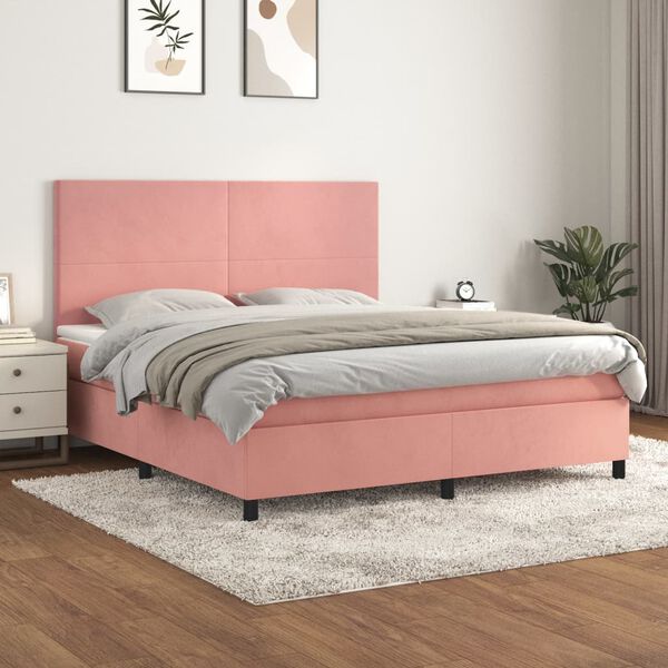 vidaXL Sommier &agrave; lattes de lit avec matelas Rose 160x200 cm Velours