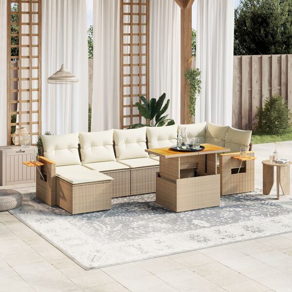 vidaXL Salon de jardin avec coussins 8 pcs beige r&eacute;sine tress&eacute;e
