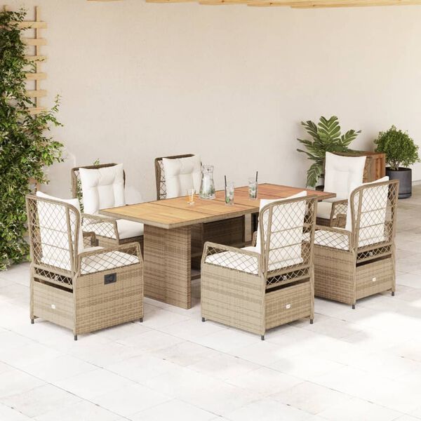 vidaXL Ensemble &agrave; manger de jardin et coussins 7 pcs beige poly rotin