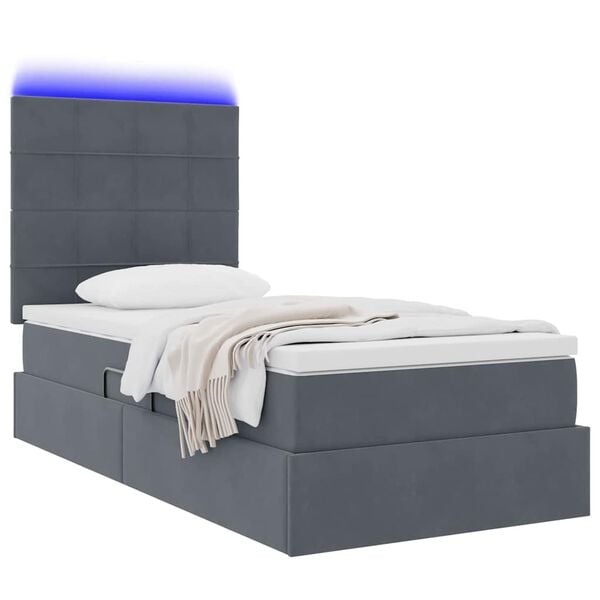 vidaXL Lit avec rangement et LED Gris fonc&eacute; 90 x 190 cm Velours