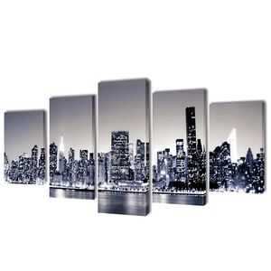 vidaXL Set de toiles murales imprim&eacute;es Horizon de New York monochrome