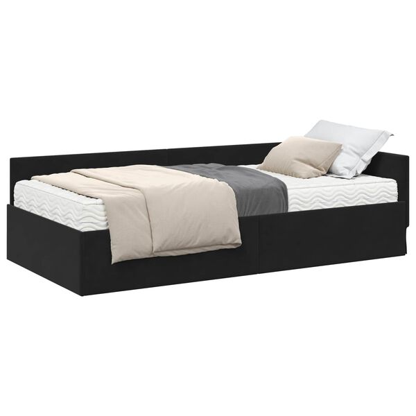 vidaXL Cadre de lit d'angle avec matelas Autre 2 pcs Noir Velours