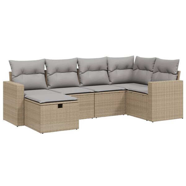 vidaXL Salon de jardin avec coussins 6pcs m&eacute;lange beige r&eacute;sine tress&eacute;e