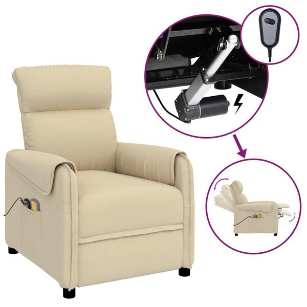 vidaXL Fauteuil &eacute;lectrique de massage Cr&egrave;me Tissu