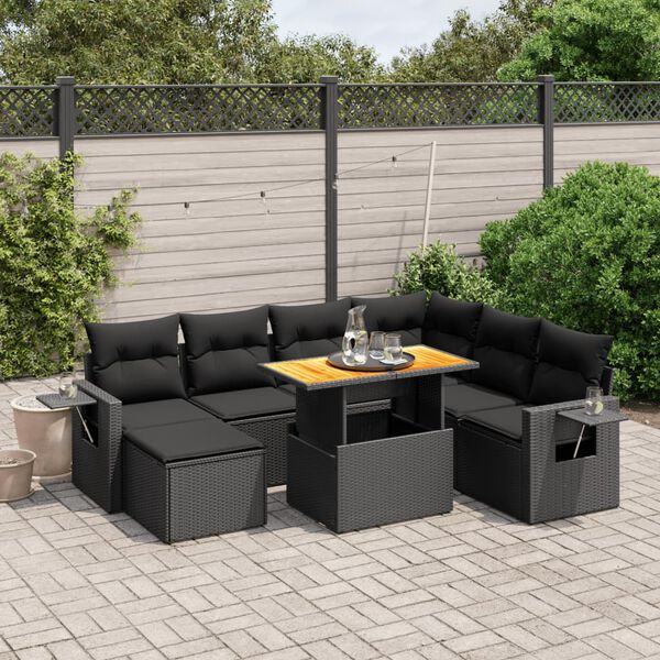 vidaXL Salon de jardin 8 pcs avec coussins noir r&eacute;sine tress&eacute;e