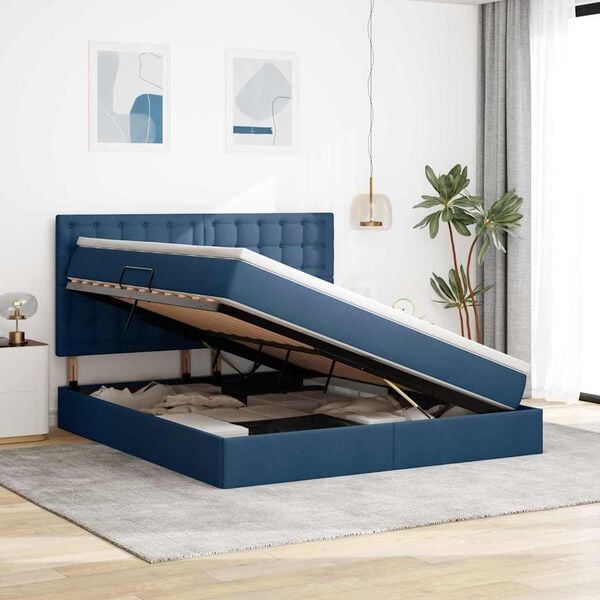 vidaXL Lit avec rangement et matelas Bleu 180 x 200 cm Polyester