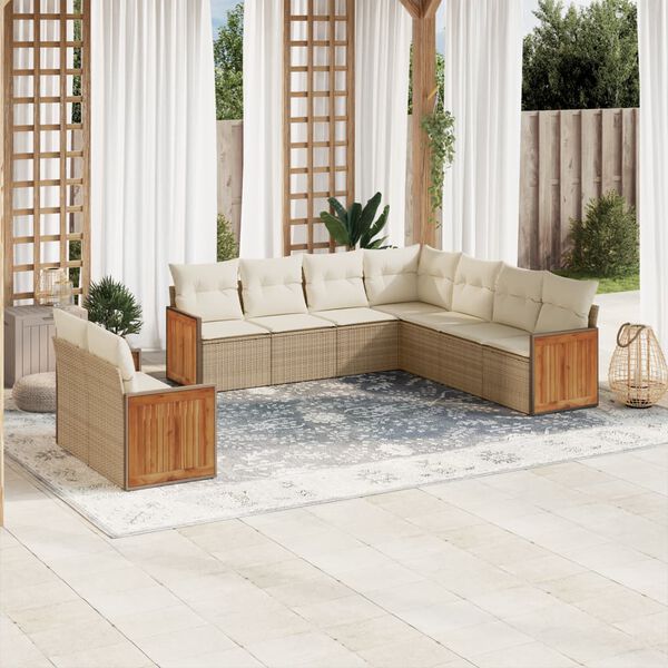 vidaXL Salon de jardin avec coussins 9 pcs beige r&eacute;sine tress&eacute;e