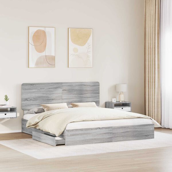 vidaXL Lit de Rangement Gris Sonoma 180 x 200 cm Bois d'ing&eacute;nierie