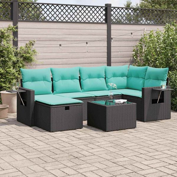 vidaXL Salon de jardin 6 pcs avec coussins noir r&eacute;sine tress&eacute;e