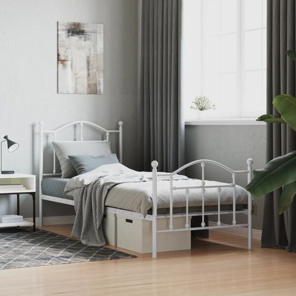 vidaXL Cadre de lit m&eacute;tal sans matelas avec pied de lit blanc 80x200cm