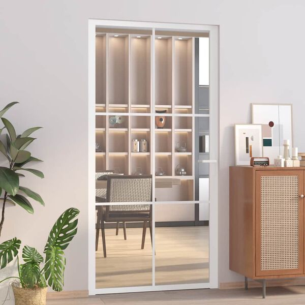 vidaXL Porte int&eacute;rieure 102,5x201,5 cm Blanc Verre ESG et aluminium