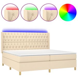 vidaXL Sommier &agrave; lattes de lit matelas et LED Cr&egrave;me 200x200 cm Tissu