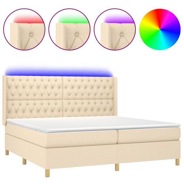 vidaXL Sommier &agrave; lattes de lit matelas et LED Cr&egrave;me 200x200 cm Tissu