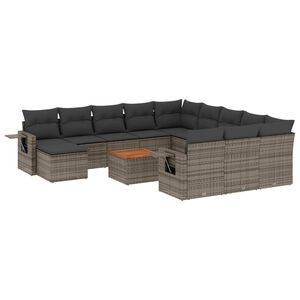 vidaXL Salon de jardin avec coussins 13 pcs gris r&eacute;sine tress&eacute;e