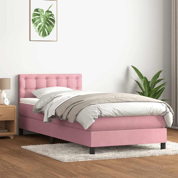 vidaXL Sommier &agrave; lattes de lit avec matelas rose 80x210 cm velours