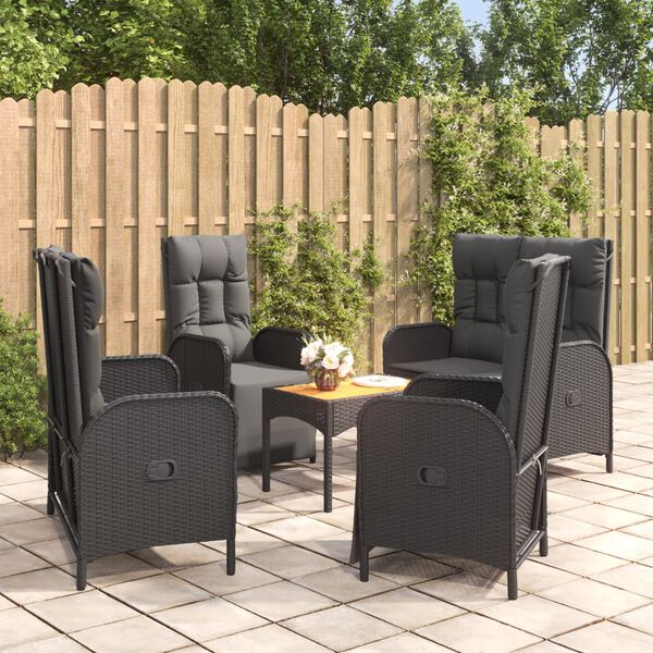 vidaXL Ensemble à manger de jardin coussins 5pcs Noir Résine tressée
