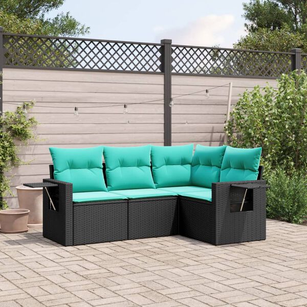 vidaXL Salon de jardin 4 pcs avec coussins noir r&eacute;sine tress&eacute;e