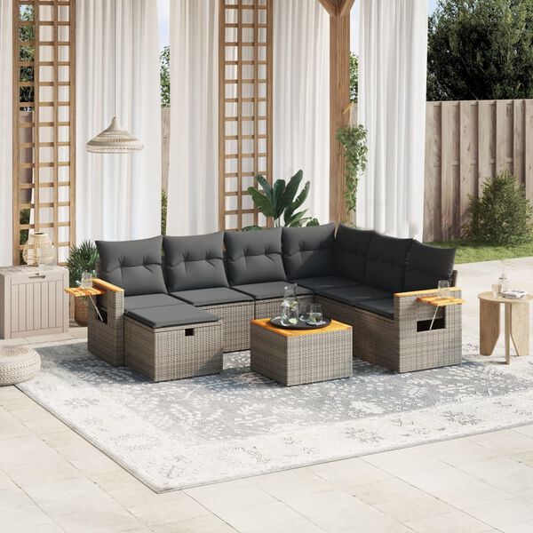 vidaXL Salon de jardin 8 pcs avec coussins gris r&eacute;sine tress&eacute;e