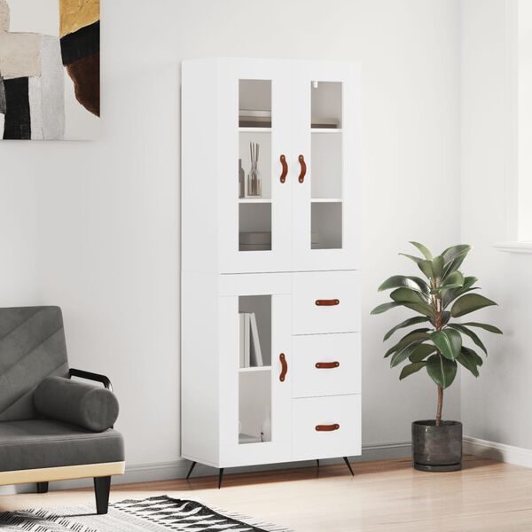 vidaXL Buffet haut Blanc 69,5x34x180 cm Bois d'ing&eacute;nierie