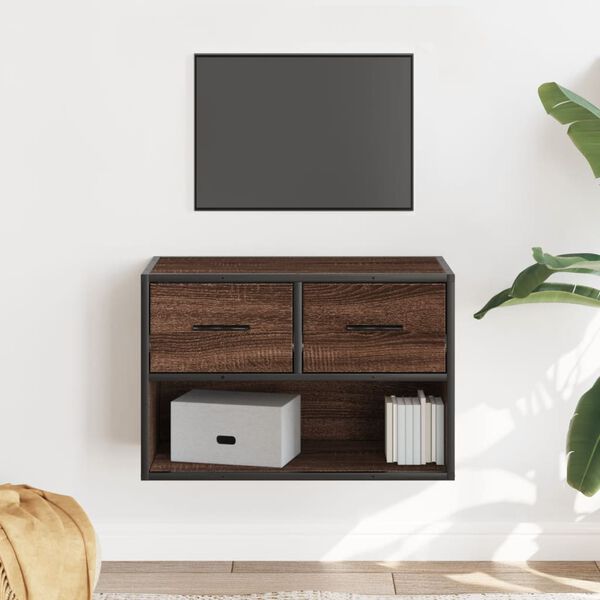 vidaXL Meuble TV ch&ecirc;ne brun 60x31x39,5 cm bois d'ing&eacute;nierie et m&eacute;tal