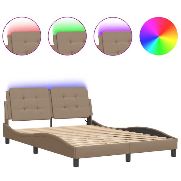 vidaXL Cadre de lit avec LED sans matelas Zadar cappuccino 140x190 cm