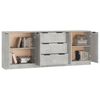 vidaXL Buffets 3 pcs gris béton bois d'ingénierie
