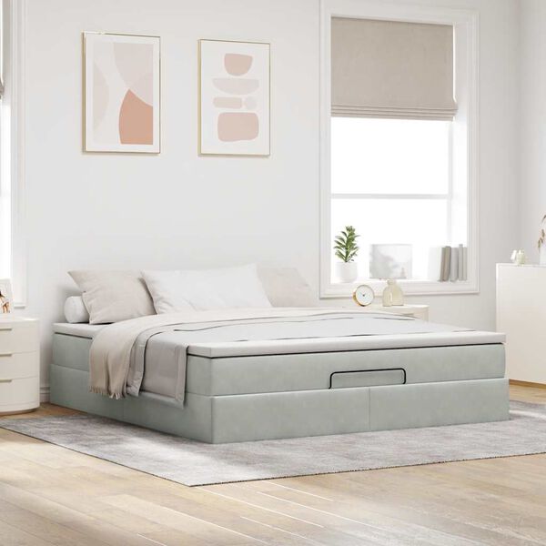 VidaXL Cadre de lit ottoman avec matelas gris clair 180x200 cm velours
