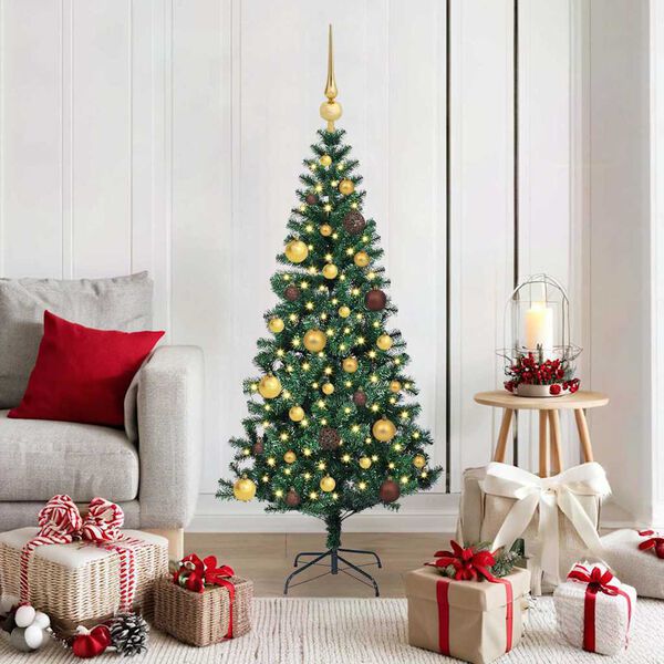 vidaXL Sapin de No&euml;l artificiel pr&eacute;-&eacute;clair&eacute; Vert 150 cm PVC et m&eacute;tal