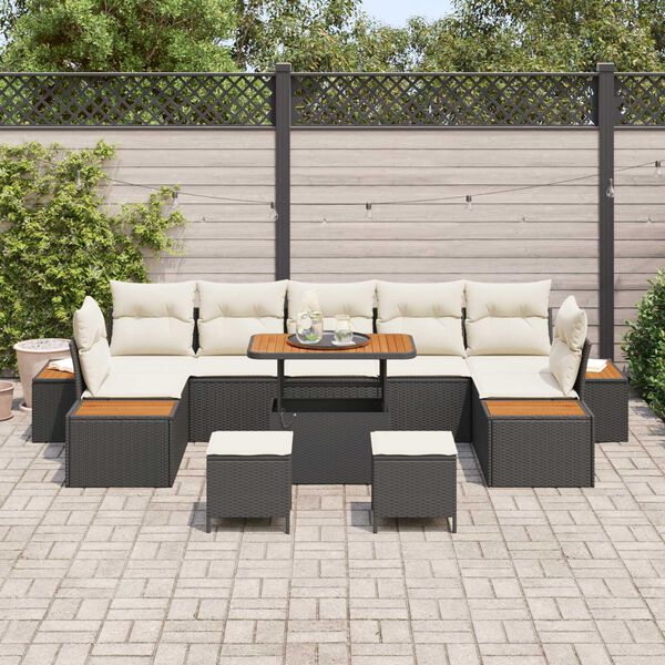 vidaXL Ensemble de canap&eacute; de jardin 10 pcs Noir polyrotin
