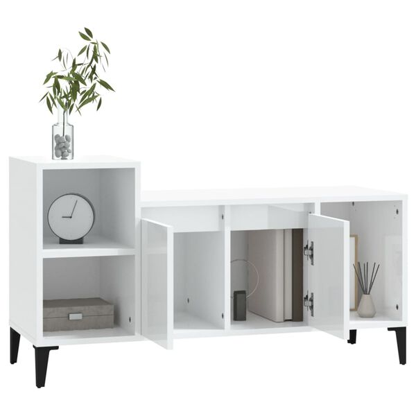 vidaXL Meuble TV Blanc brillant 100x35x55 cm Bois d'ingénierie