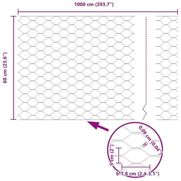 vidaXL Clôture hexagonale Vert 0.6 x 10 m Acier