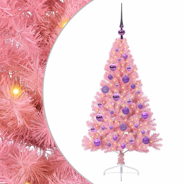 vidaXL Sapin de No&euml;l artificiel pr&eacute;-&eacute;clair&eacute; Rose 120 cm PVC