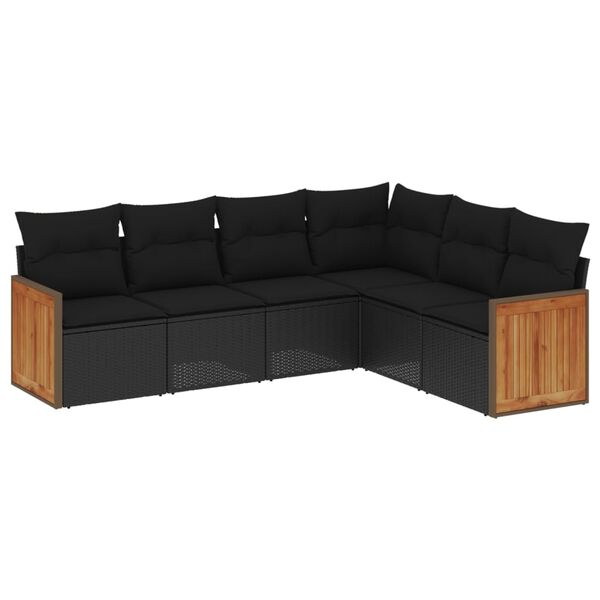 vidaXL Salon de jardin 6 pcs avec coussins noir r&eacute;sine tress&eacute;e
