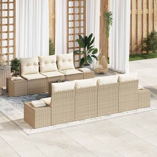 vidaXL Ensemble de canap&eacute; de jardin avec coussin 8 pcs Beige polyrotin