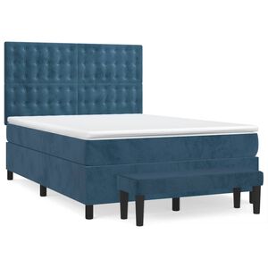 vidaXL Sommier &agrave; lattes de lit et matelas Bleu fonc&eacute; 140x190cm Velours