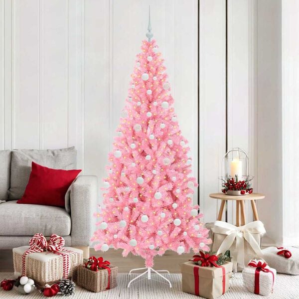 vidaXL Sapin de No&euml;l avec 300 LED avec support Rose 180 cm PVC