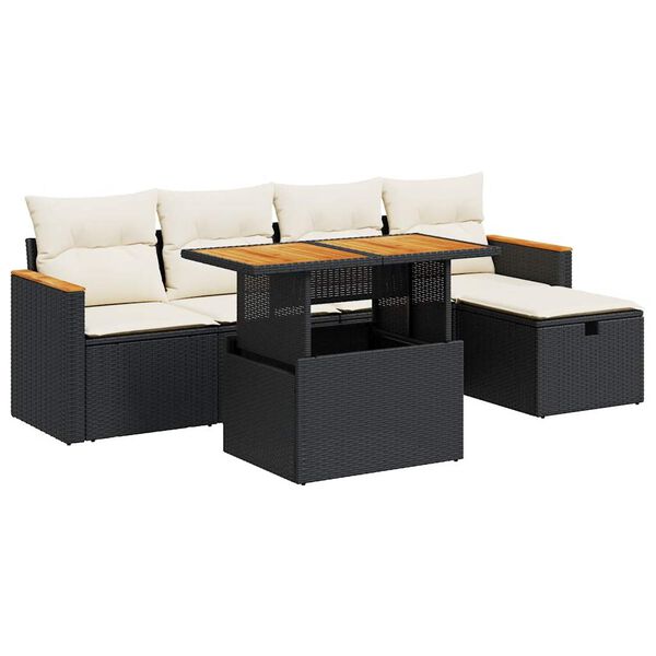 vidaXL Salon de jardin 6 pcs avec coussins noir r&eacute;sine tress&eacute;e
