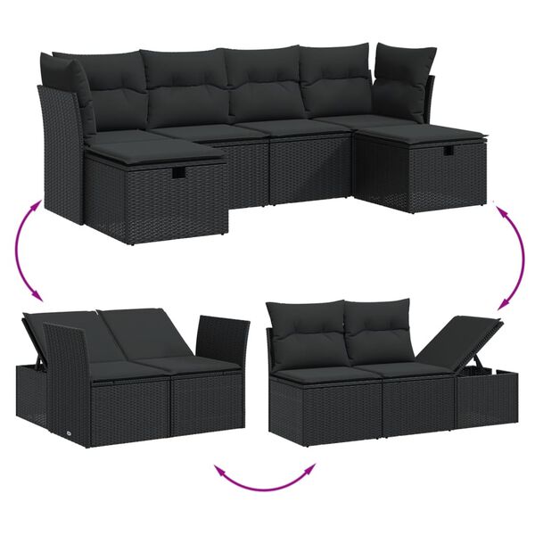 vidaXL Salon de jardin 6 pcs avec coussins noir r&eacute;sine tress&eacute;e