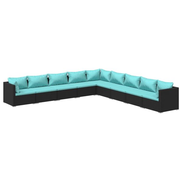 vidaXL Salon de jardin 9 pcs avec coussins R&eacute;sine tress&eacute;e Noir