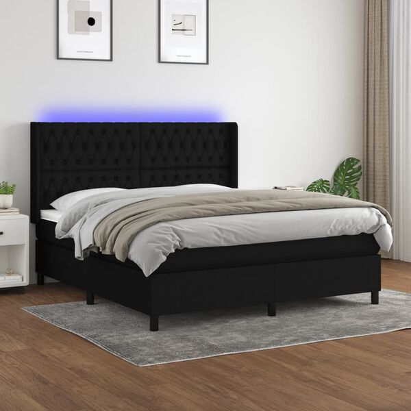 vidaXL Sommier &agrave; lattes de lit matelas et LED Noir 160x200 cm Tissu