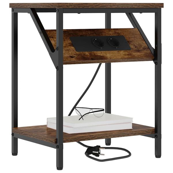 vidaXL Cabinet de chevet Ch&ecirc;ne fum&eacute; 38 x 30 x 48 cm Bois d'ing&eacute;nierie