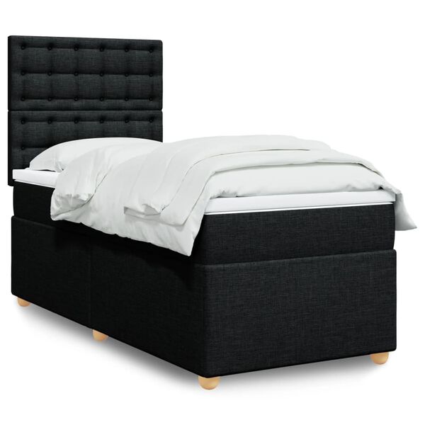 vidaXL Sommier à lattes de lit avec matelas Noir 90x200 cm Tissu