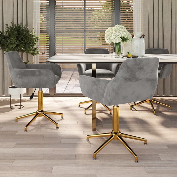 vidaXL Chaises &agrave; manger pivotantes lot de 4 Gris clair Velours