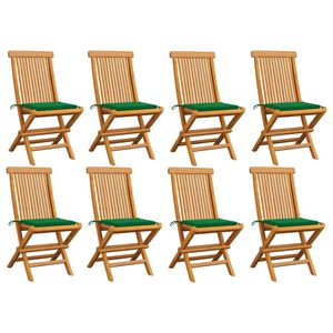 vidaXL Chaises de jardin et coussins vert lot de 8 Bois de teck massif