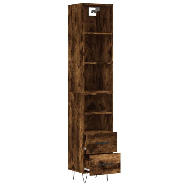 vidaXL Buffet haut Ch&ecirc;ne fum&eacute; 34,5x34x180 cm Bois d'ing&eacute;nierie