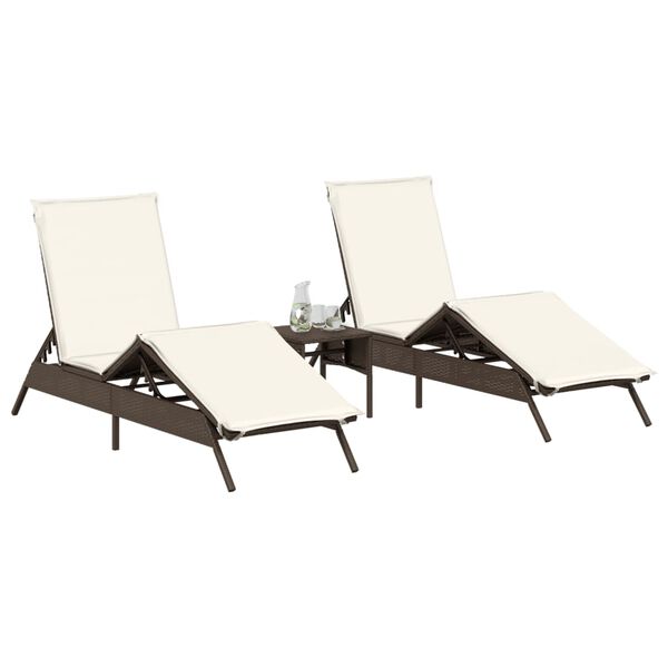 vidaXL Chaises longues avec coussins lot de 2 marron r&eacute;sine tress&eacute;e