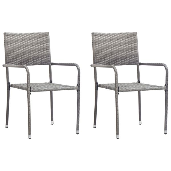 vidaXL Chaise &agrave; d&icirc;ner de jardin empilable lot de 2 gris r&eacute;sine tress&eacute;e