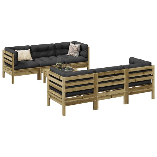 vidaXL Salon de jardin 7 pcs avec coussins bois de pin impr&eacute;gn&eacute;